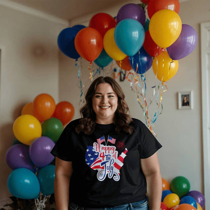 Happy 4th July Flags-Bella + Canvas 3001 Unisex-Jersey Tee Front Print - YERTIZZ.COM