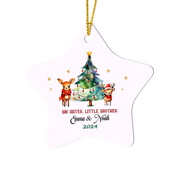 Big Sister Little Brother Christmas Ornament 2024 Sibling Announcement New Sister Gift Custom Ornament Personalized Newborn Gift for Parents - High Gloss Star Ornament