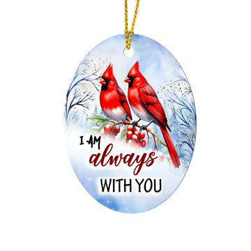 Cardinal Flower I Am Always With You Oval Ceramic Ornament For Couple Christmas Ornament