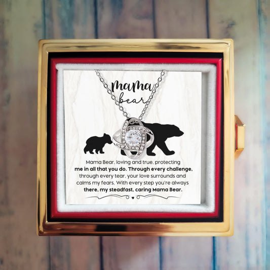 Mama bear massage card to my mom Love Knot with Rotating Rose Gift Box !