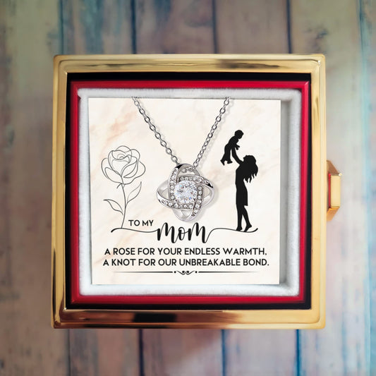 To My Mom a rose Love Knot Necklace with Rotating Rose Gift Box !
