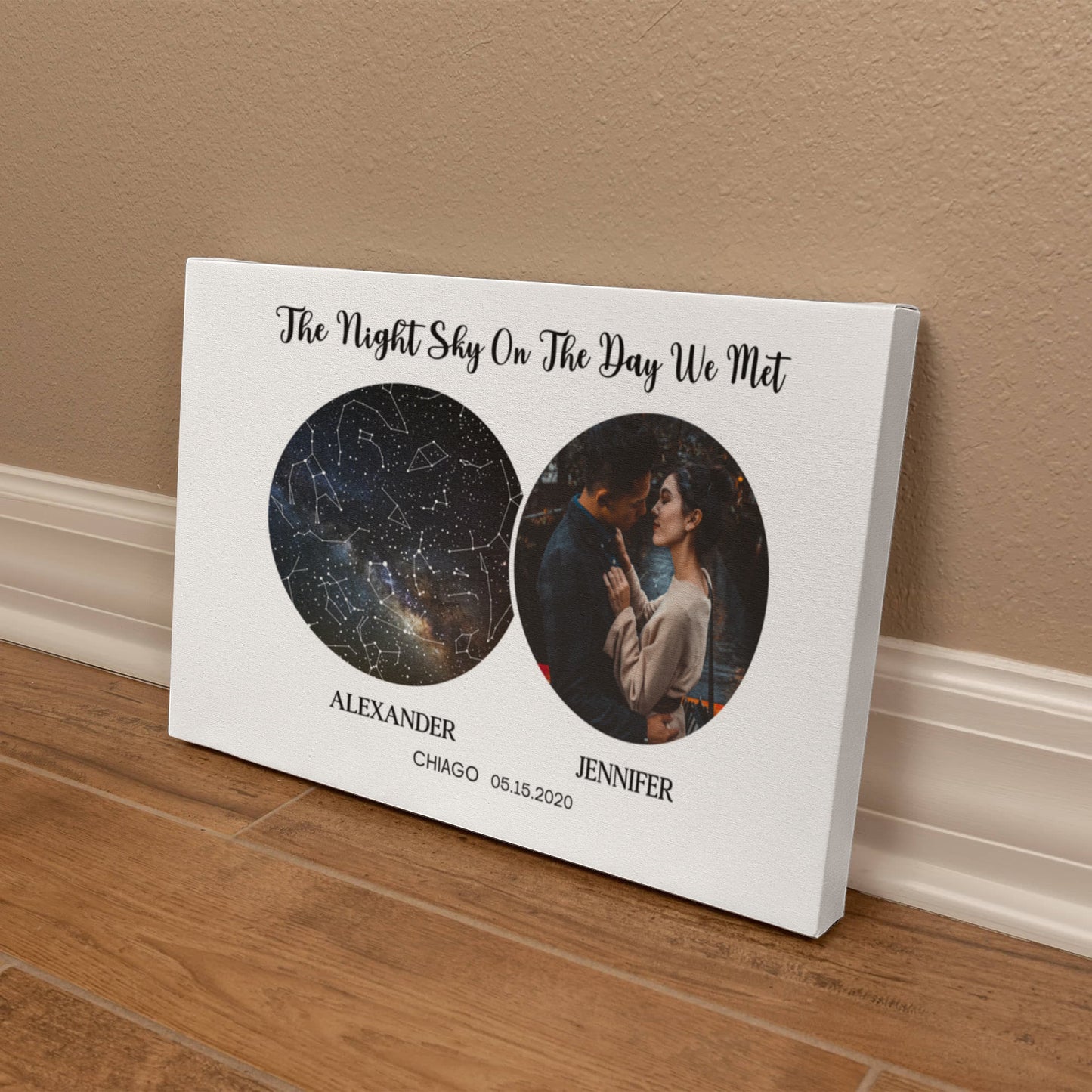Personalized Night Sky Map Canvas – Custom Star Map with Photo, Names, Date & Location | Romantic Gift for Couples