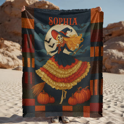 Custom Witch Silhouette Blanket – Personalized Halloween Throw with Name & Moon !