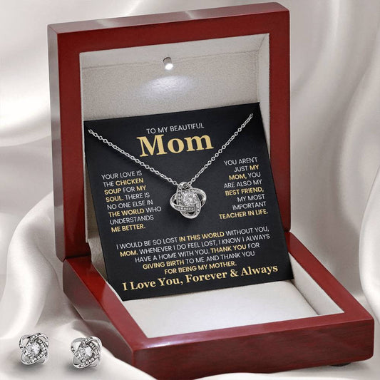 Love Knot Earrings & Necklace Set To My Beautiful Mom