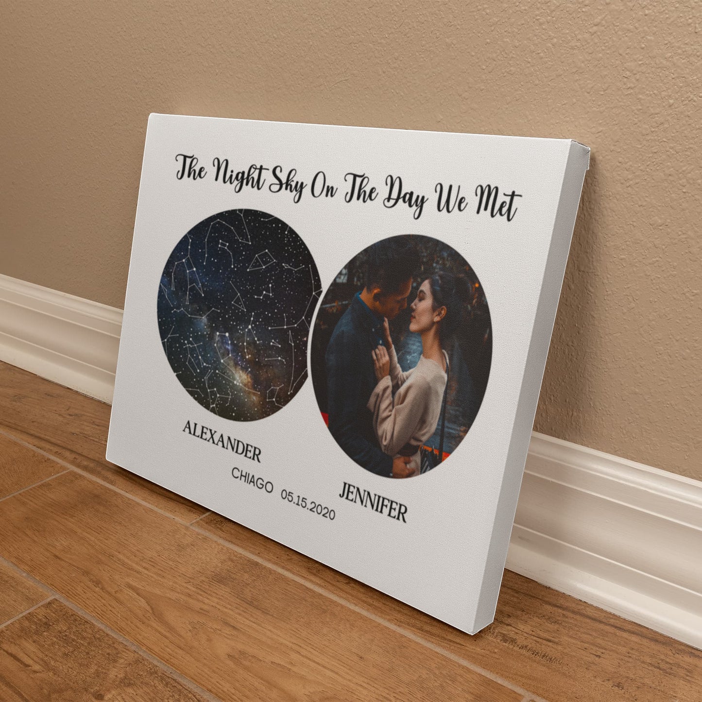 Personalized Night Sky Map Canvas – Custom Star Map with Photo, Names, Date & Location | Romantic Gift for Couples