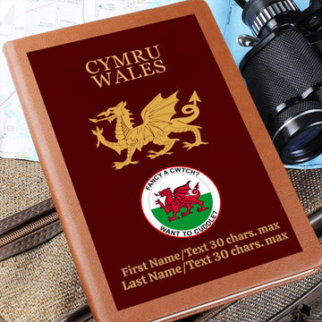 BURGUNDY Personalized Vegan Leather Graphic Journal-CYMRU-WALES JOURNAL