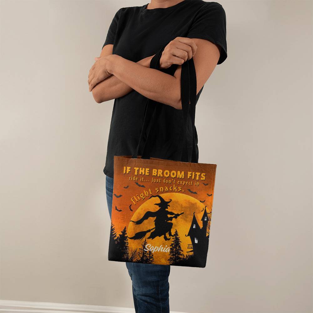 Custom Witch Tote Bag –  Halloween Tote with Full Moon & Flying Witch !