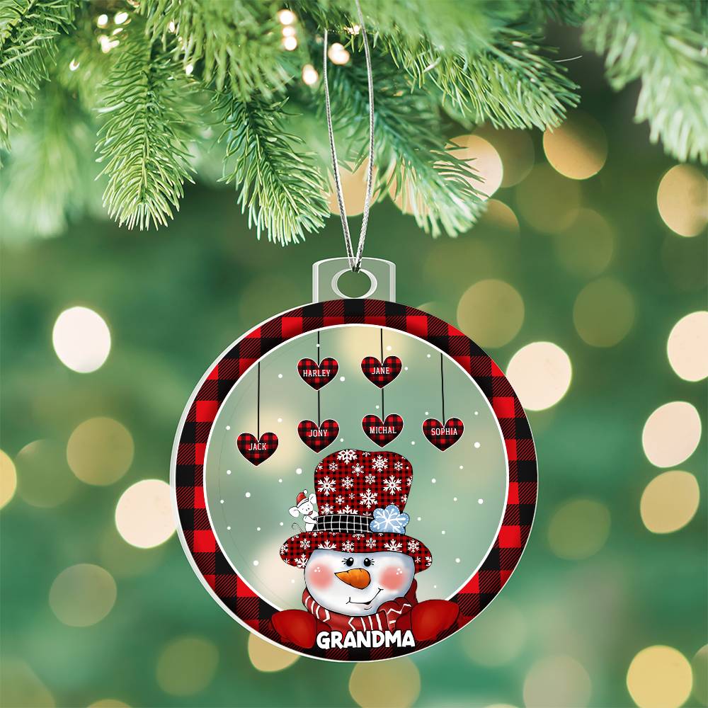 Personalized Grandma Ornament with 8 Names – Custom Family Christmas Ornament | Snowman Plaid Holiday Decoration 2025
