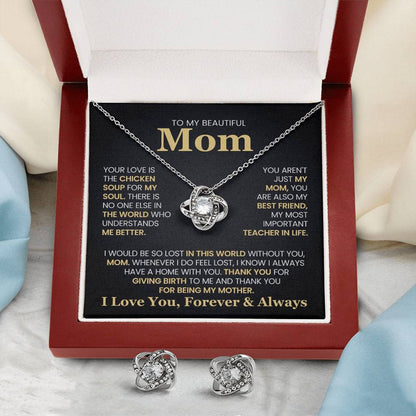 Love Knot Earrings & Necklace Set To My Beautiful Mom