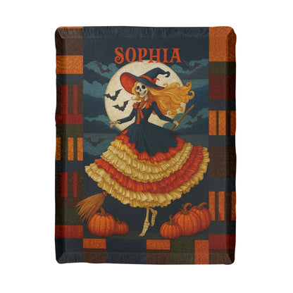 Custom Witch Silhouette Blanket – Personalized Halloween Throw with Name & Moon !