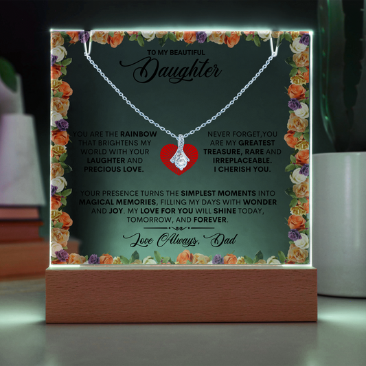 Keepsake Acrylic Plaque Bundle w/ Alluring Beauty Necklace, Gift to Daughter, Love From Dad