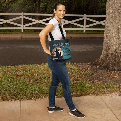 Custom Witch Tote Bag – “Warning: Witch in a Good Mood, Trouble Brewing !