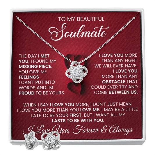Love Knot Necklace Earring Set, To My Soulmate, Valentine's Day - YERTIZZ.COM