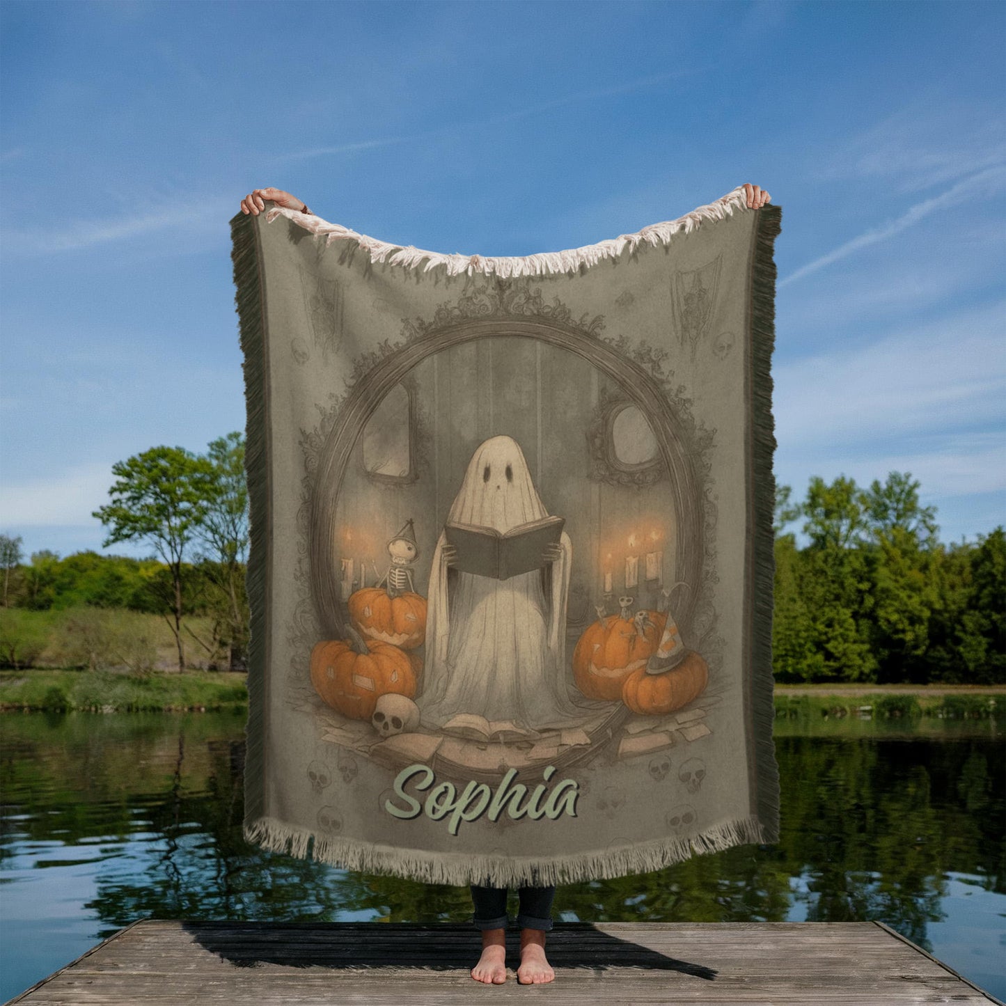 Haunted Pumpkin Ghost Blanket – Cozy Halloween Throw for Spooky Nights !