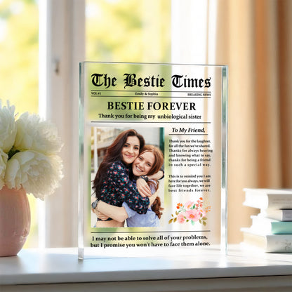 Personalized "Bestie Forever" Acrylic Block – Custom Best Friend Gift with Floral Design, Unbiological Sister Keepsake