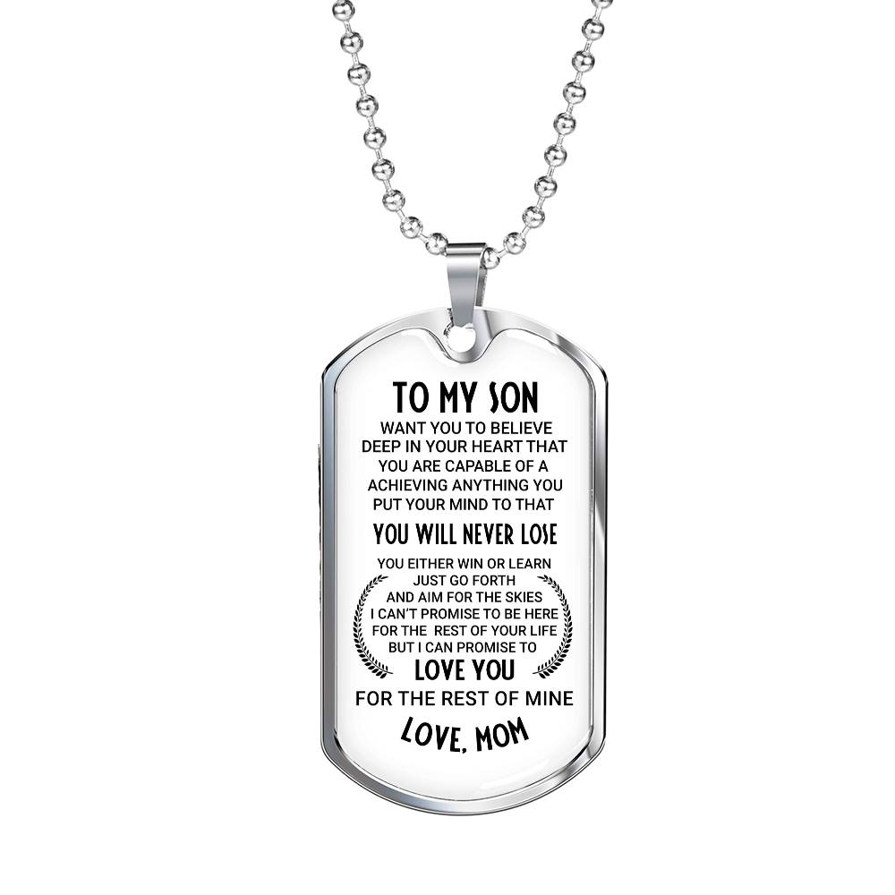 To My Son, A Gift From Mom, Dog Tag Necklace with Engraving
