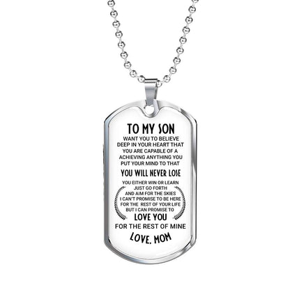 To My Son, A Gift From Mom, Dog Tag Necklace with Engraving