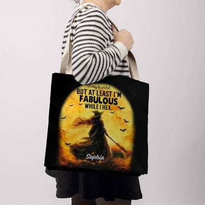 I May Be Wicked but at Least I’m Fabulous While I Hex” Halloween Tote Bag !