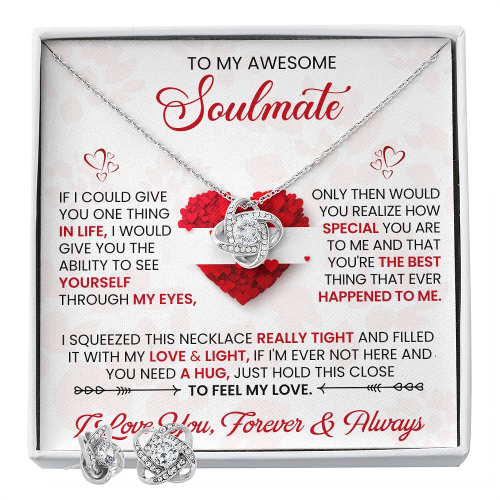 Love Knot Necklace Earring Set, To My Awesome Soulmate - YERTIZZ.COM