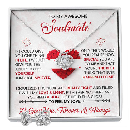 Love Knot Necklace Earring Set, To My Awesome Soulmate - YERTIZZ.COM