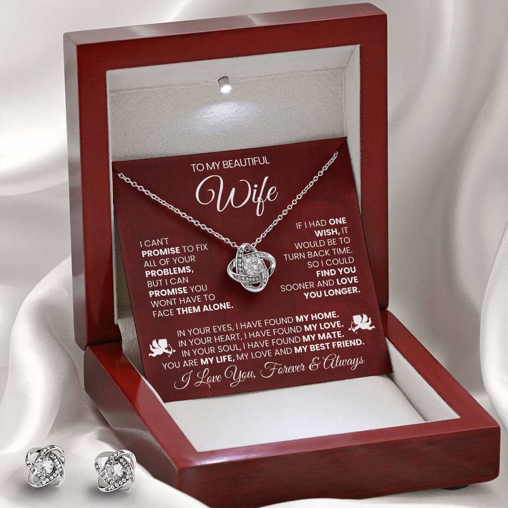 Love Knot Necklace Earring Set, To My Beautiful Wife, I Love You Forever and Always, Valentine's Day - YERTIZZ.COM