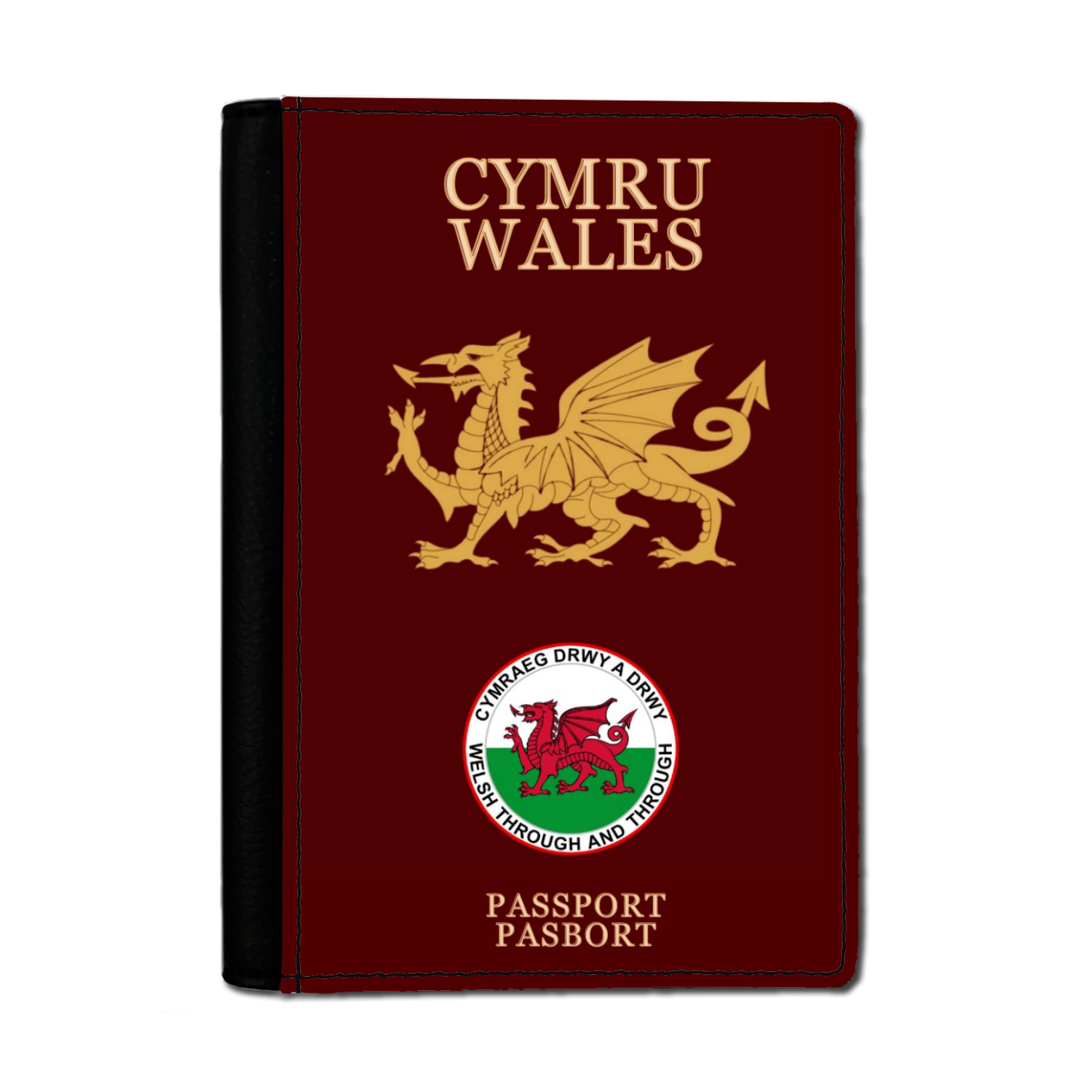 Burgundy Faux Leather Passport Holder-WELSH THROUGH AND THROUGH