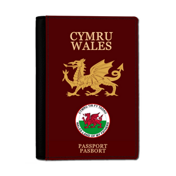 Burgundy Faux Leather Passport Holder-WALES LAND OF MY FATHERS