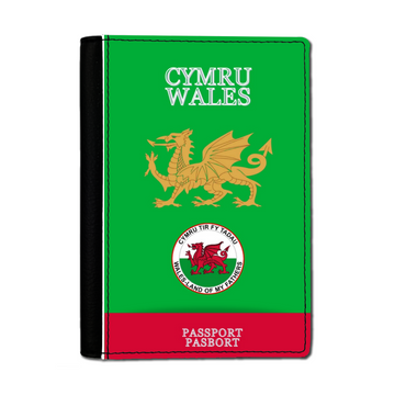 Green Faux Leather Passport Holder-WALES LAND OF MY FATHERS