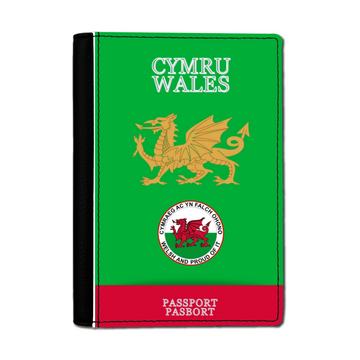 Green Faux Leather Passport Holder-WALES FOREVER