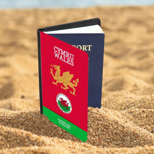 Red Faux Leather Passport Holder-WELSH AND PROUD OF IT