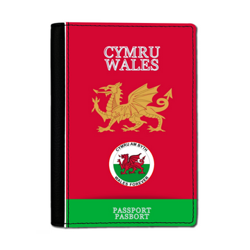 Red Faux Leather Passport Holder-WALES FOREVER