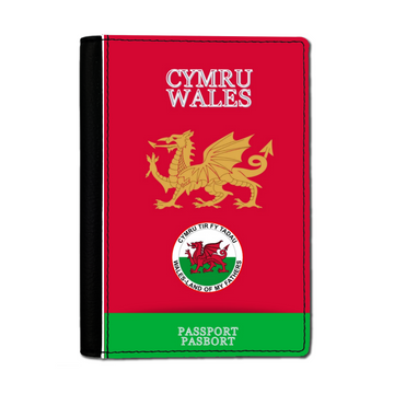 Red Faux Leather Passport Holder-WALES LAND OF MY FATHERS