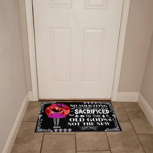 personalized halloween doormat no soliciting witch design
