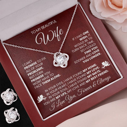 Love Knot Necklace Earring Set, To My Beautiful Wife, I Love You Forever and Always, Valentine's Day - YERTIZZ.COM