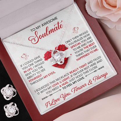 Love Knot Necklace Earring Set, To My Awesome Soulmate - YERTIZZ.COM