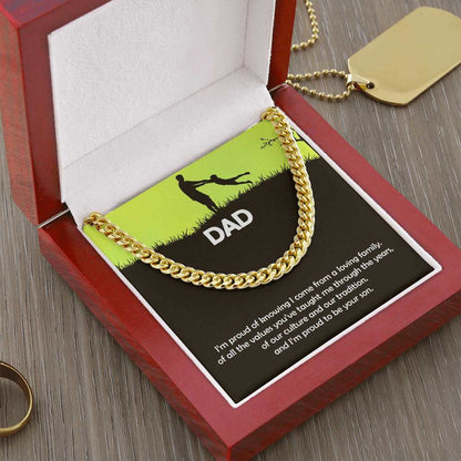 Father, Dad, Son, Gift, Cuban Linked Chain, Jewelry, To my Dad, To Papa, Cubic Zirconia, 700 CZ crystals, Polished Stainless Steel or 14k Yellow Gold