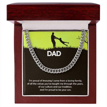 Father, Dad, Son, Gift, Cuban Linked Chain, Jewelry, To my Dad, To Papa, Cubic Zirconia, 700 CZ crystals, Polished Stainless Steel or 14k Yellow Gold