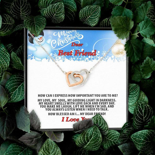 Christmas, Dear Best Friend, I Love You, Interlocking Hearts Necklace, Jewelry Gift