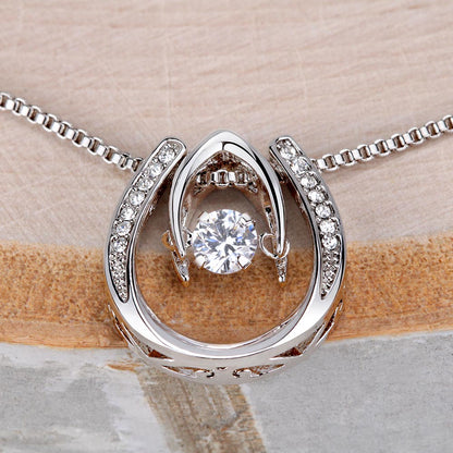 Mother's Day, Gift, Lucky In Love Necklace, Jewelry, To Mom, From Daughter, Mom, Daughter, Cubic Zirconia Crystal, White gold over stainless steel, Adjustable Box Chain, 16in-18in, Lobster clasp attachment