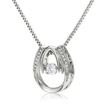 Mother's Day, Gift, Lucky In Love Necklace, Jewelry, To Mom, From Daughter, Mom, Daughter, Cubic Zirconia Crystal, White gold over stainless steel, Adjustable Box Chain, 16in-18in, Lobster clasp attachment