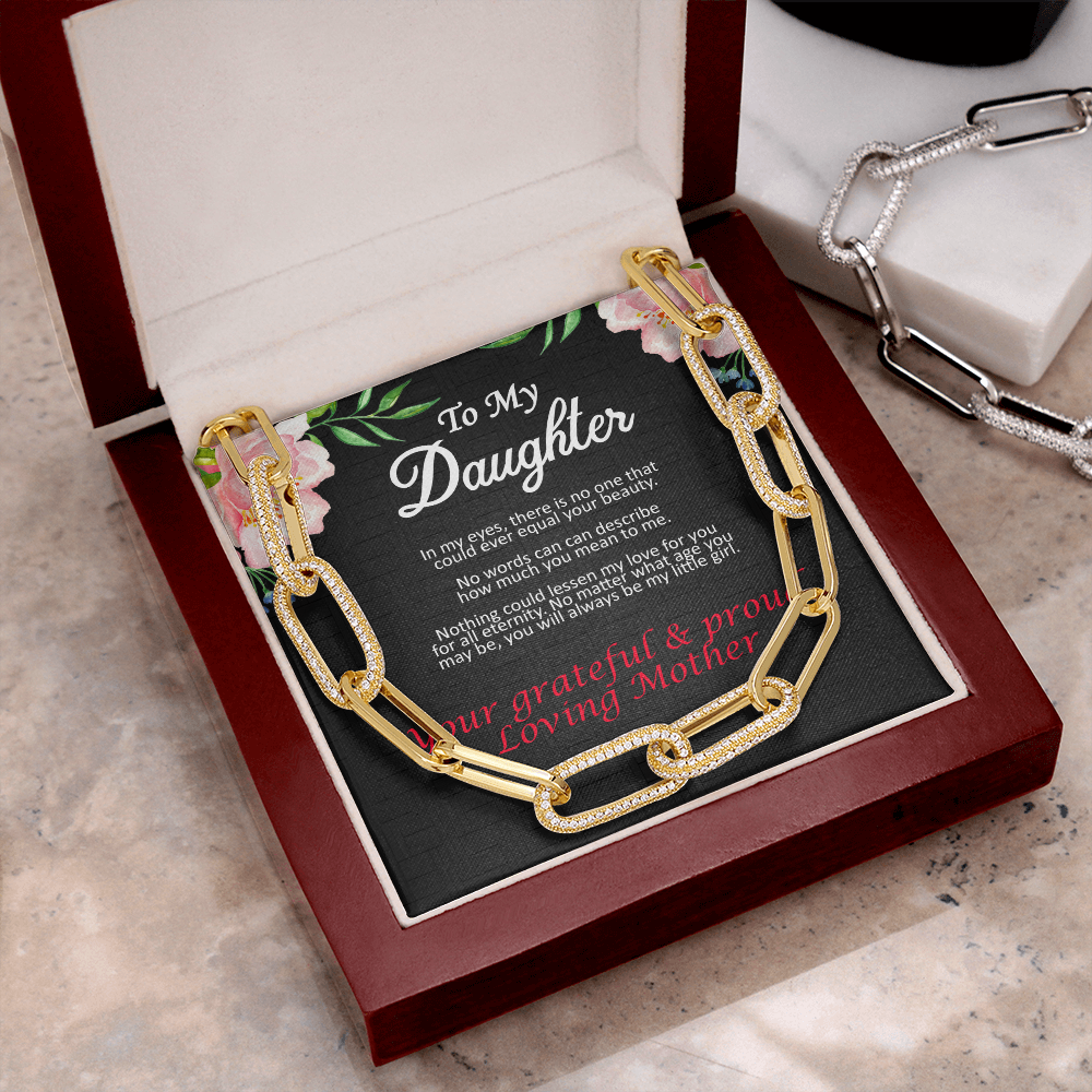 Mother's Day, Gift, Forever Linked Necklace, Jewelry, To my Daughter, From Mother, Daughter, Cubic Zirconia, 700 CZ crystals, 14k white gold, 14k yellow gold, Parrot clasp attachment