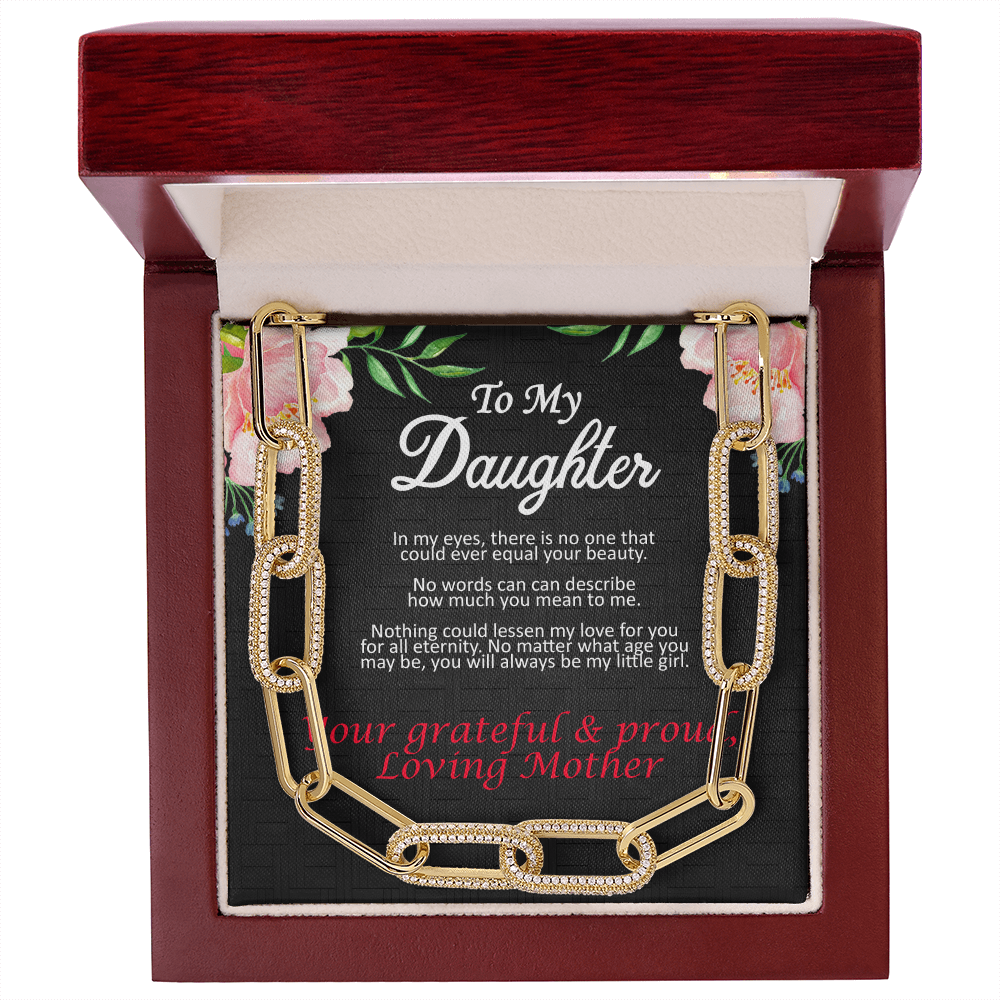 Mother's Day, Gift, Forever Linked Necklace, Jewelry, To my Daughter, From Mother, Daughter, Cubic Zirconia, 700 CZ crystals, 14k white gold, 14k yellow gold, Parrot clasp attachment