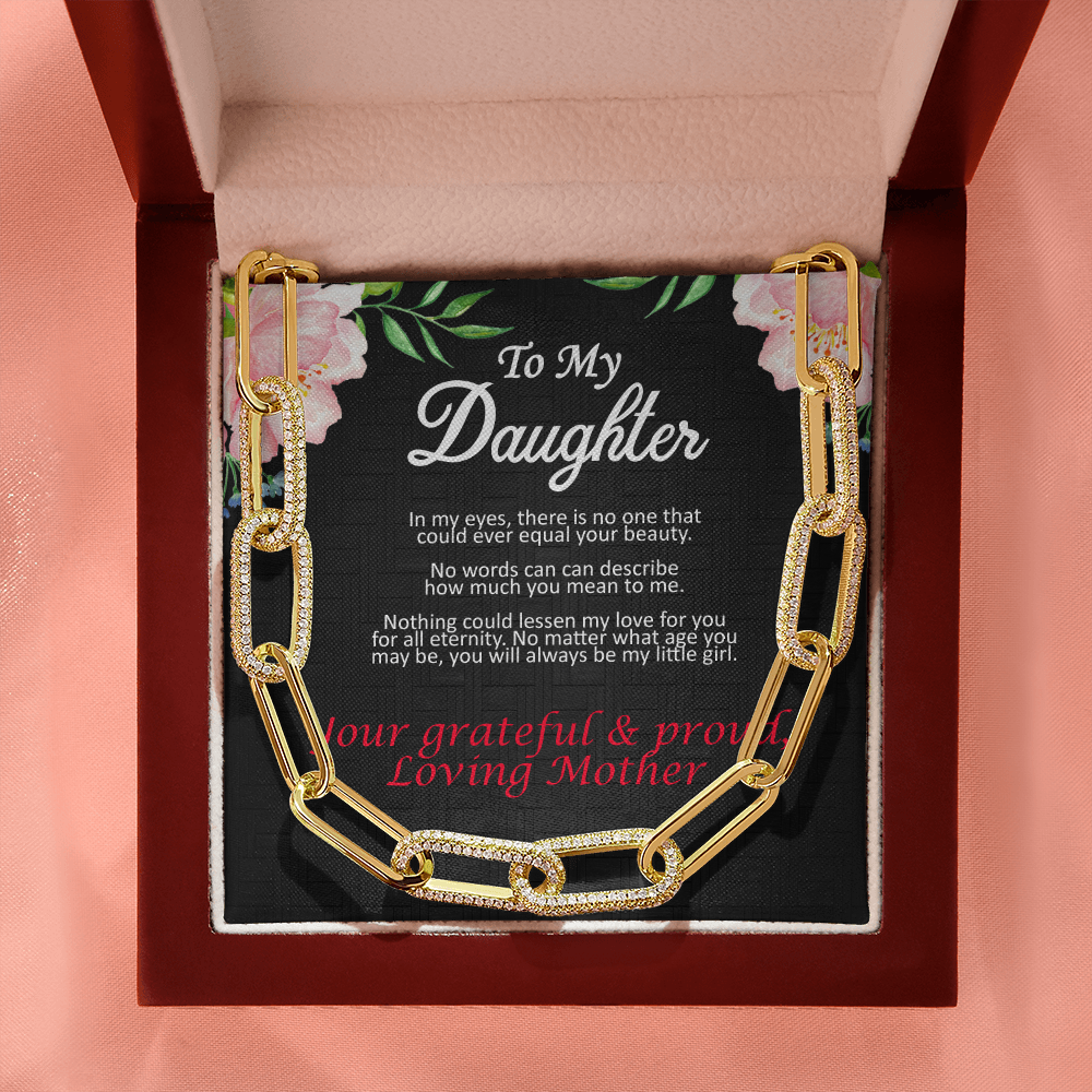 Mother's Day, Gift, Forever Linked Necklace, Jewelry, To my Daughter, From Mother, Daughter, Cubic Zirconia, 700 CZ crystals, 14k white gold, 14k yellow gold, Parrot clasp attachment
