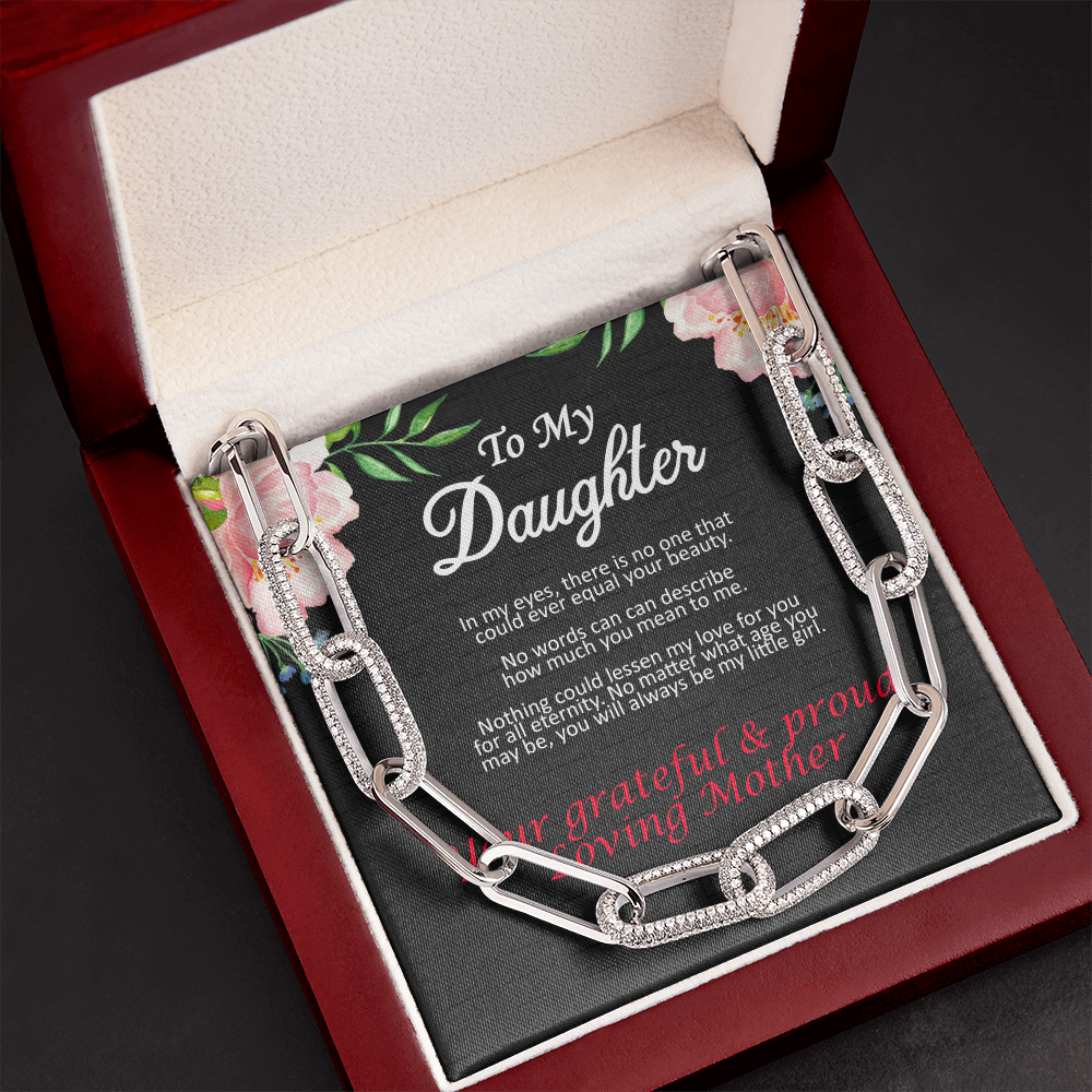 Mother's Day, Gift, Forever Linked Necklace, Jewelry, To my Daughter, From Mother, Daughter, Cubic Zirconia, 700 CZ crystals, 14k white gold, 14k yellow gold, Parrot clasp attachment