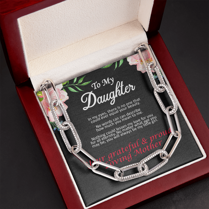 Mother's Day, Gift, Forever Linked Necklace, Jewelry, To my Daughter, From Mother, Daughter, Cubic Zirconia, 700 CZ crystals, 14k white gold, 14k yellow gold, Parrot clasp attachment