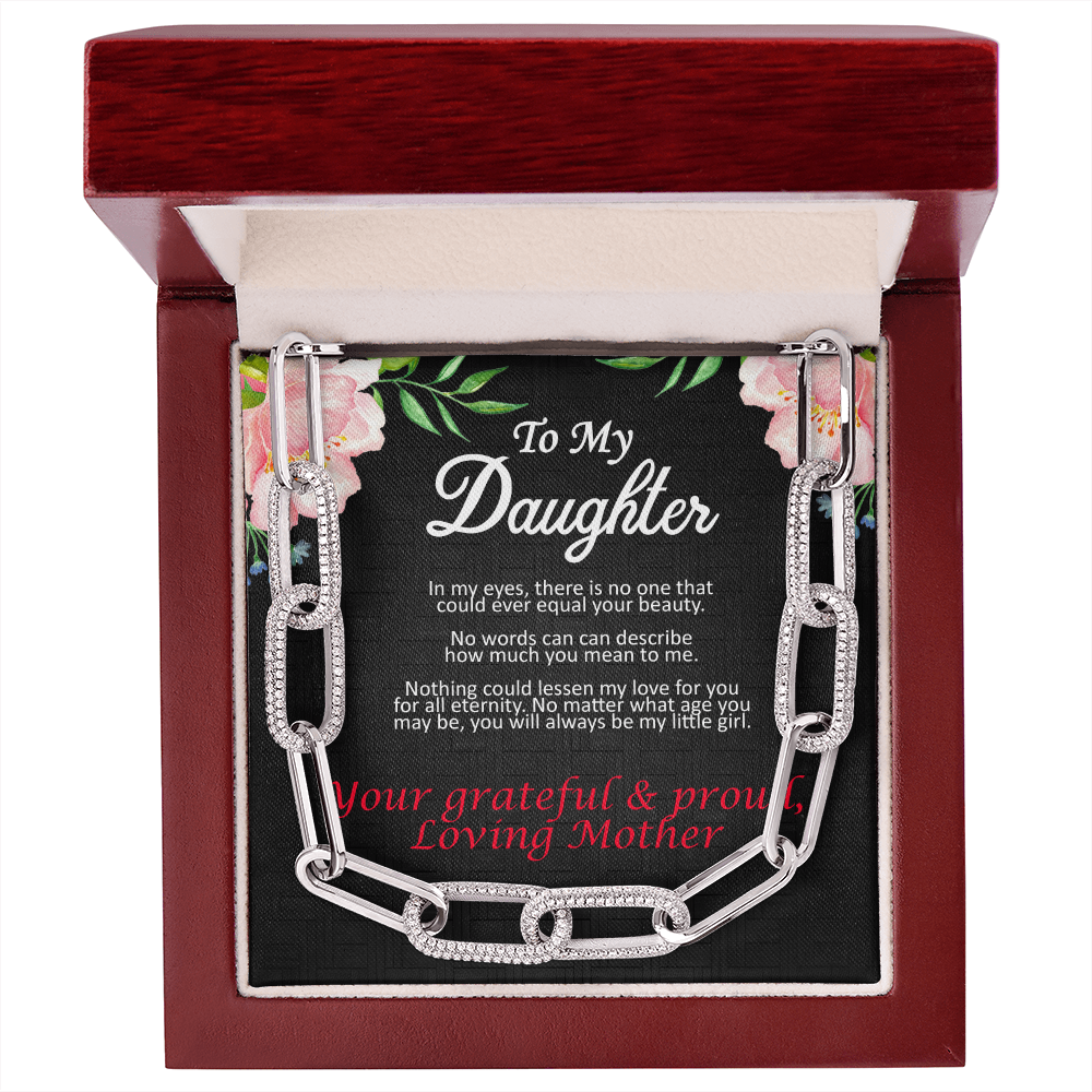 Mother's Day, Gift, Forever Linked Necklace, Jewelry, To my Daughter, From Mother, Daughter, Cubic Zirconia, 700 CZ crystals, 14k white gold, 14k yellow gold, Parrot clasp attachment