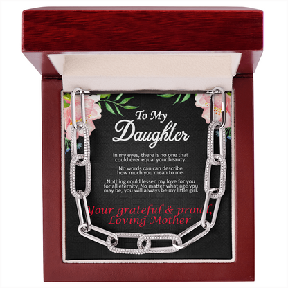Mother's Day, Gift, Forever Linked Necklace, Jewelry, To my Daughter, From Mother, Daughter, Cubic Zirconia, 700 CZ crystals, 14k white gold, 14k yellow gold, Parrot clasp attachment