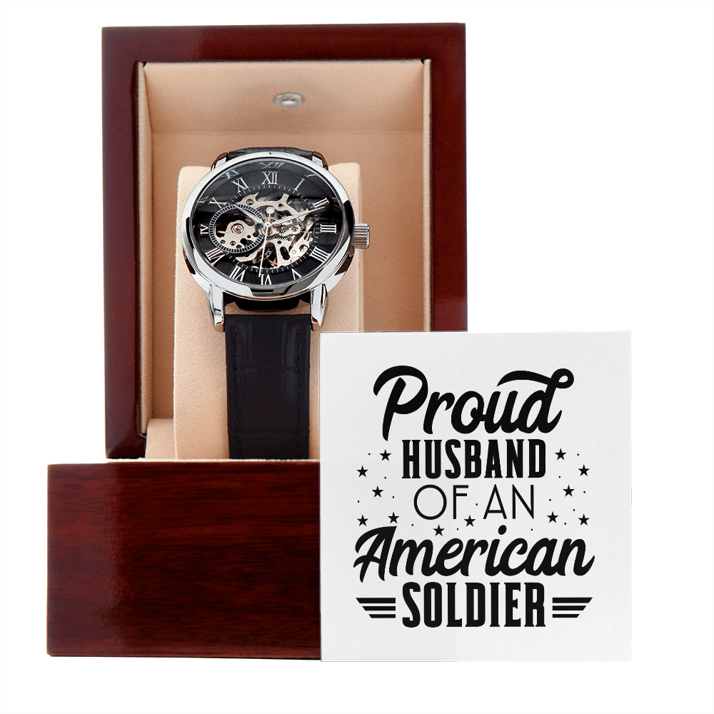 Proud Husband of an American Soldier, Men's Openwork Watch  For Husband - YERTIZZ.COM