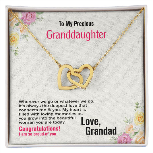 To My Precious Granddaughter, Love Grandad, Interlocking Hearts Necklace, Jewelry Gift - YERTIZZ.COM