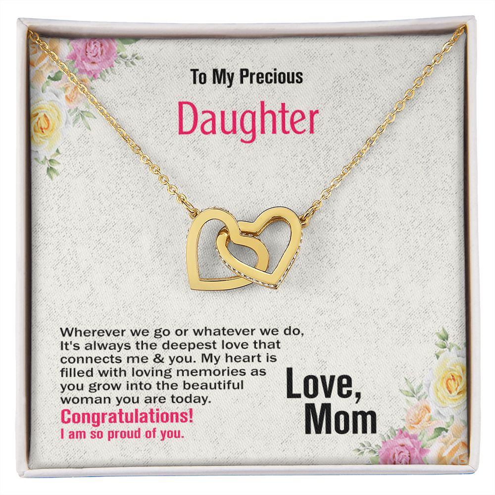 To My Precious Daughter, Love Mom, Interlocking Hearts Necklace, Jewelry Gift